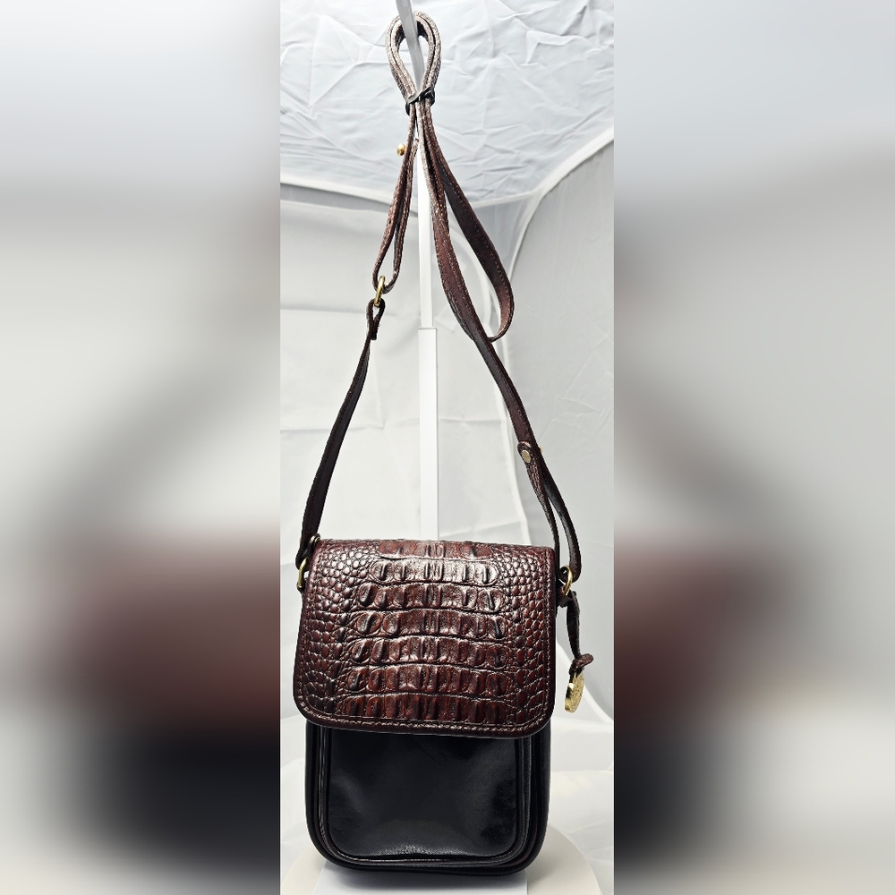 Vintage Brahmin Crossbody Bag in Brown & Black Croc Embossed Leather